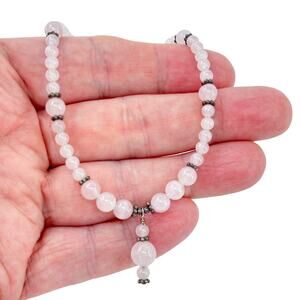 Estate Sterling Silver 925 Rose Quartz Teapot Spoon Clasp Necklace 14"